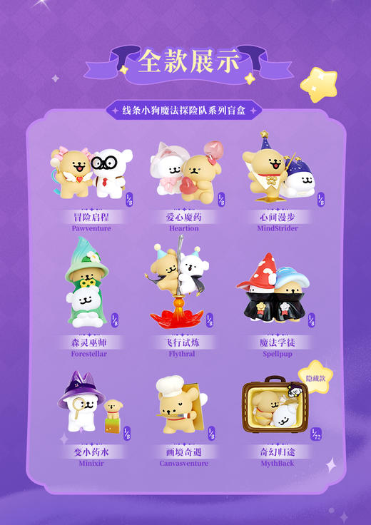 【样品】玩乐主义 线条小狗 魔法探险队系列摆件 全9种 8只/盒 盲盒 商品图0