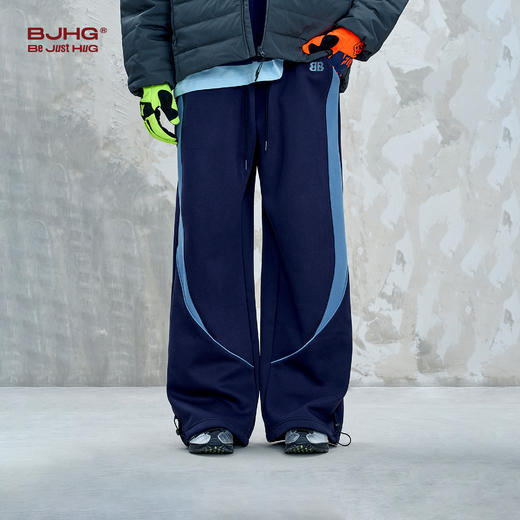 BJHG不计后果阔腿休闲裤男款秋季宽松撞色拼接设计感针织长裤女 商品图1