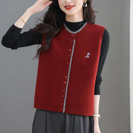 雀说爆款女士针织马甲背心外套短款漂亮洋气坎肩毛衣开衫AL6527 商品图0