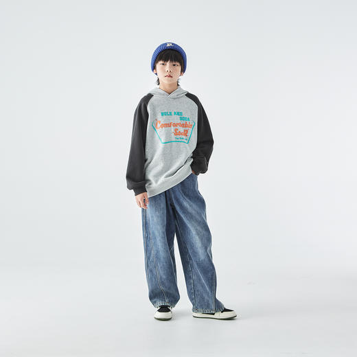 蓝汽水2025年冬季新款亲子中大童撞色连帽卫衣恒温抗静电复古外套 商品图1