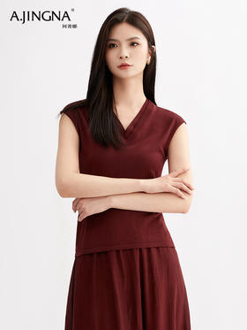 【简洁大方】阿菁娜羊毛双层V领针织背心F30Q301017