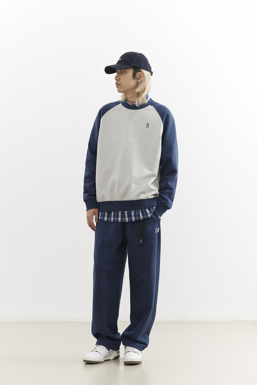 吃茶去chichaqu25经典插肩拼色全棉圆领卫衣宽松休闲运动街头百搭 商品图3