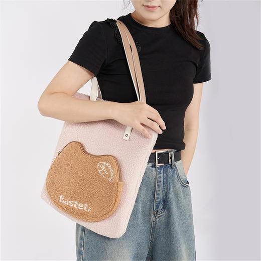 大英博物馆 巴斯特系列 猫头拼接 羊羔包 托特单肩包 商品图1