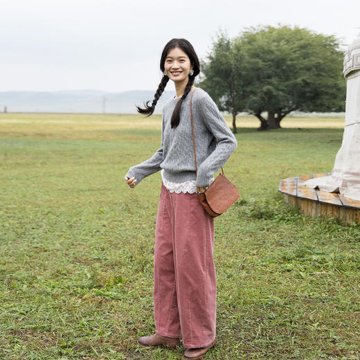 特绽放714朵/棉弹力灯芯绒文艺半腰松紧直筒休闲裤慵懒感显瘦长裤 商品图3