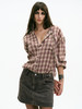 TR她热 叛逆东区 红棕格纹系带宽松百搭设计感毛边衬衫 商品缩略图4
