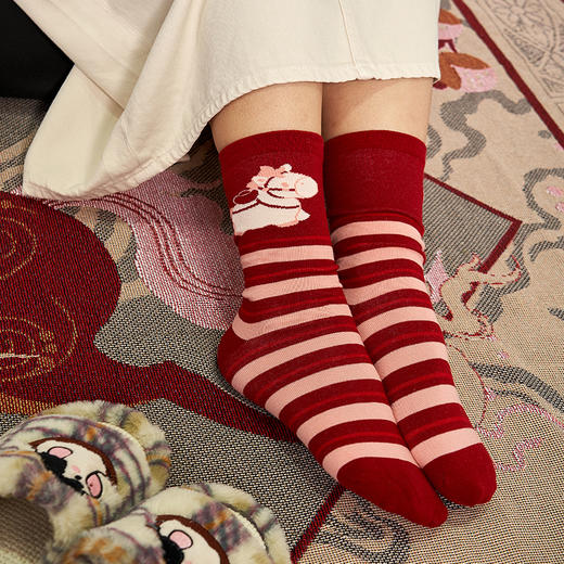 大英博物馆 巴斯特系列 萌猫条纹花边 马年系列 中筒袜 商品图4