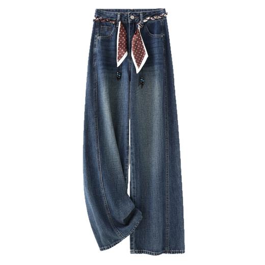 丁摩 宽松阔腿牛仔裤女春秋季新款丝巾腰带直筒裤拖地裤5ZF-5502 商品图3