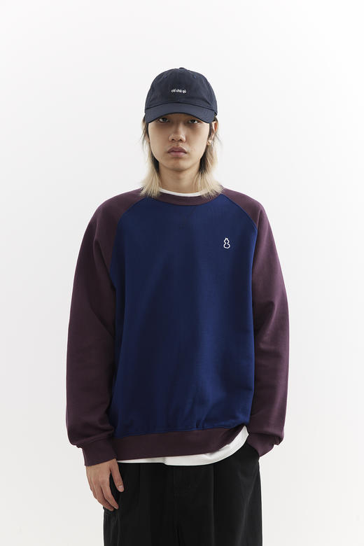 吃茶去chichaqu25经典插肩拼色全棉圆领卫衣宽松休闲运动街头百搭 商品图2