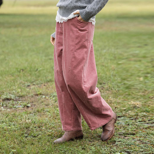 特绽放714朵/棉弹力灯芯绒文艺半腰松紧直筒休闲裤慵懒感显瘦长裤 商品图1