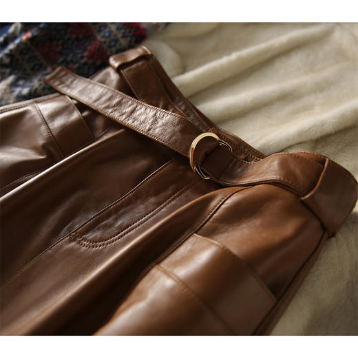 丁摩 皮裙秋冬新款欧美复古百搭A字裙高腰显瘦垂感中长款pu半身裙5ZF-0888 商品图1