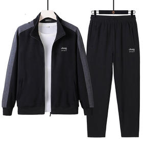 丁摩全棉新款运动套装男士春秋跑步运动服两件套灰色黑色普通长5ZF-8070