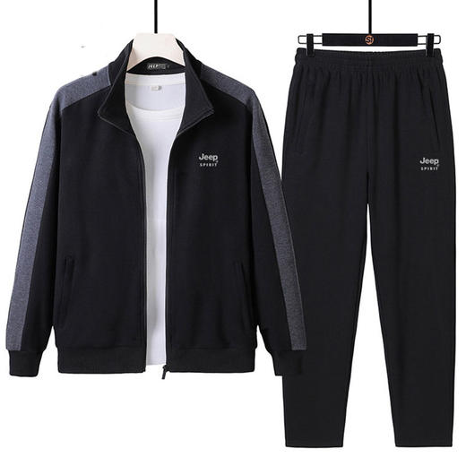 丁摩全棉新款运动套装男士春秋跑步运动服两件套灰色黑色普通长5ZF-8070 商品图0