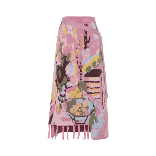 两三事 南法遐想 2025冬季新款民族风流苏下摆系带花色针织半身裙 商品图4