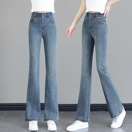 百媚生 牛仔裤女微喇裤高腰垂感修身休闲裤 商品图3