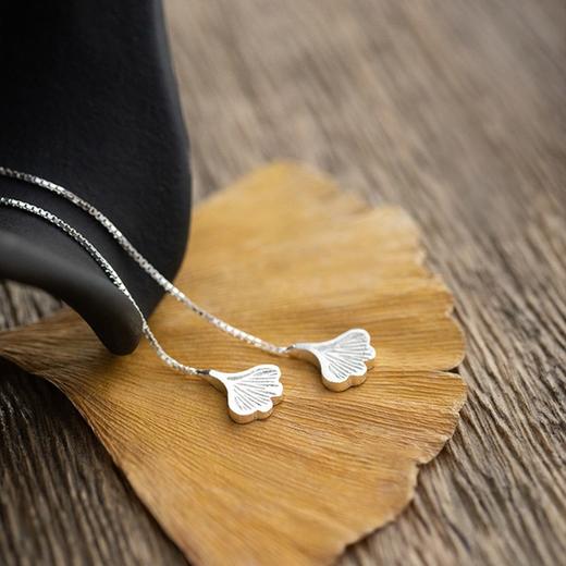 【银杏纯银耳线】敦煌小众S925纯银杏叶耳线 链长款耳环显脸瘦耳饰 素银气质女个性 商品图3