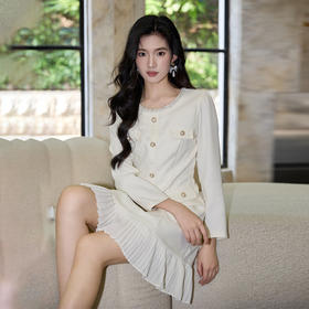 奢姿大码女装2025秋季减龄钉珠百褶拼接连衣裙胖妹妹时尚圆领裙子9953853680