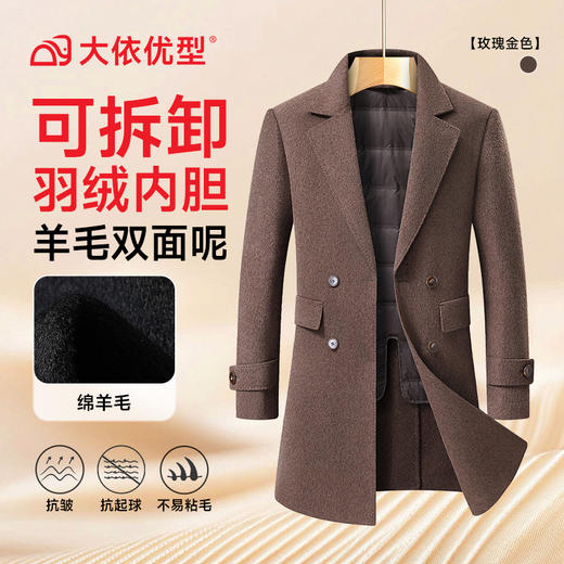 【可拆卸羽绒内胆】【绵羊毛】【DDS】大依优型大码男装可脱卸羽绒内胆羊毛大衣长款西装毛呢外套大衣 商品图5