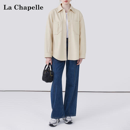 会员福利【加绒！衬衫式牛仔外套】拉夏贝尔/La Chapelle设计感双口袋翻领纯棉加绒牛仔衬衫百搭外套女 商品图3