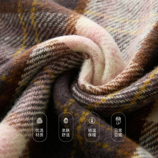 三彩2025新款复古格纹流苏绒感围巾围脖保暖松弛氛围感百搭女通勤 商品图3