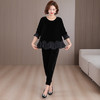 2025复古洋气中年妈妈减龄丝绒裙摆上衣宽松阔腿小脚裤显瘦套装 商品缩略图2