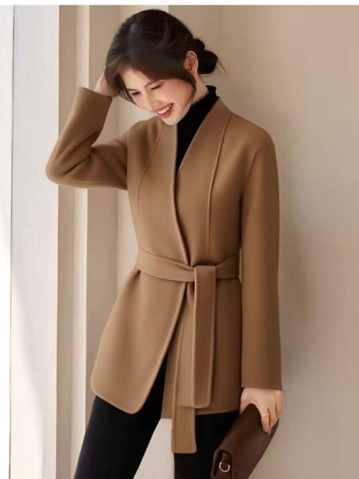 【高端系列】手工定制266款20%山羊绒➕80%羊毛双面尼中款大衣-喜出 商品图3