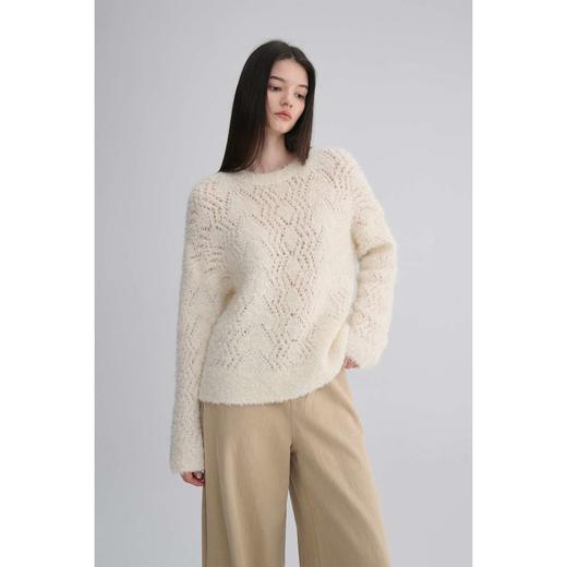 MAISON CECILE羊毛立体针织钩花镂空绒感软糯圆领针织毛衣 商品图0