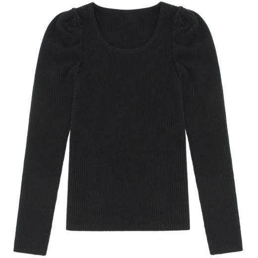 羚荌渼U领气质显瘦抽条加厚黑色羊绒衫女 商品图4