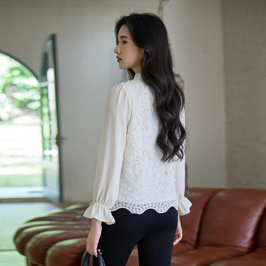 奢姿大码女装2025秋季胖妹妹时尚减龄刺绣系带流苏设计木耳领上衣9953235213 商品图3