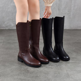 TN T6806-09高筒中跟软皮大筒围长筒骑士靴