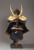 独角鹿西洋古董1603-1868年代日本江户时代出品配面颊甲及神鬼纹黄铜精雕前立装饰漆木铁铸「烏帽子形兜」武士头盔 商品缩略图0