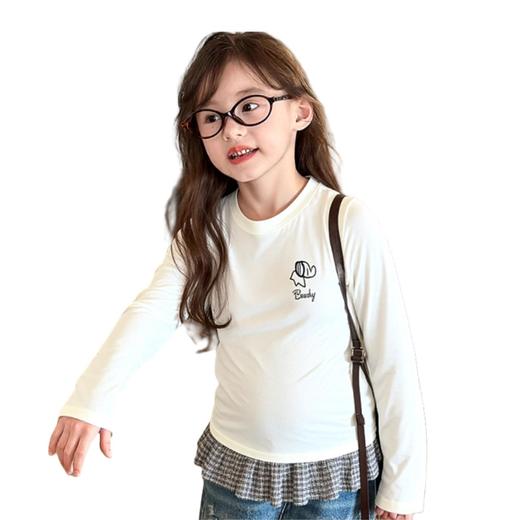 Laffey & Monkey儿童秋款纯棉长袖T恤女童圆领休闲上衣 宝宝花边纯色打底内搭童装80-160★★娃娃优选 商品图4