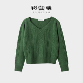 羚荌渼V领少女感绞花加厚羊绒衫