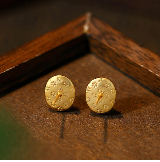 【珠翠·绿玉髓耳钉】敦煌小众新中式925银针镀金镶嵌天然绿玉髓 简约时尚女椭圆形耳钉小众百搭 商品图3