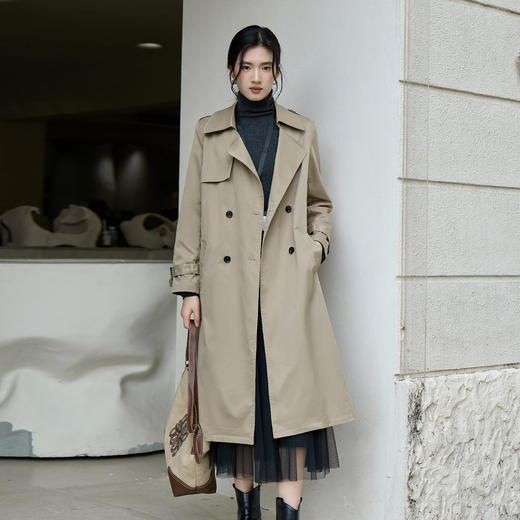 奢姿大码女装2025秋季复古卡其色风衣胖妹妹气质收腰中长款外套9953394340 商品图4