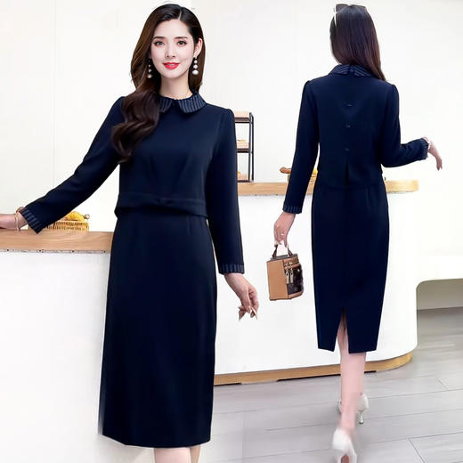 QYMYJ-25S20-Y娃娃领假两件连衣裙2025年春秋季新款女士优雅长袖中长款连衣裙 商品图2