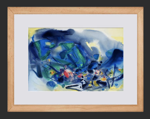 独角鹿西洋古董20世纪后期法国巴黎Frédéric Possot出版艺术大师朱德群亲签限量彩色石版画「构图五（Composition V）」 商品图1