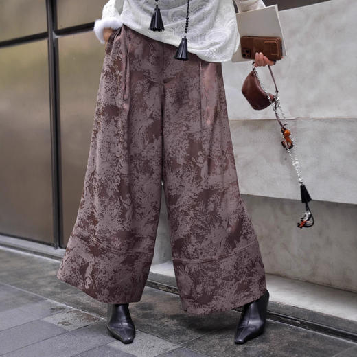 XH000三色秋季新款南油醋酸提花阔腿裤新中式国风复古百搭气质九分裤女 商品图2