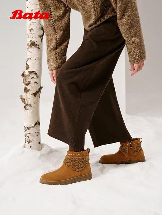 【云粉节】 【拔佳】BF楼Bata雪地靴女2025冬款牛剖皮保暖厚底时尚百搭短靴UWS01DD5      吊牌价1159  活动价799 商品图2