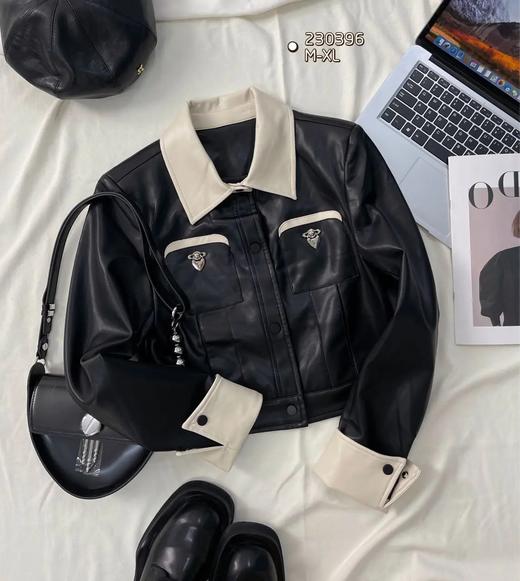 33BAG230396#撞领皮革外套 商品图0