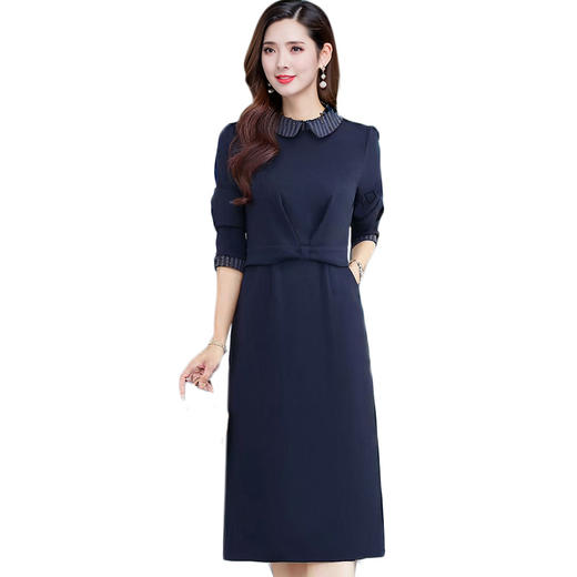 QYMYJ-25S20-Y娃娃领假两件连衣裙2025年春秋季新款女士优雅长袖中长款连衣裙 商品图4