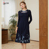 司歌弹力拼毛织收腰冬连衣裙绣花复古优雅A901122X 商品缩略图0