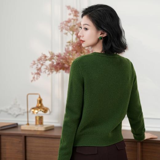 西子/【只此松绿】100羊毛精致百搭刺绣绿色针织衫/MSTJ361 商品图2
