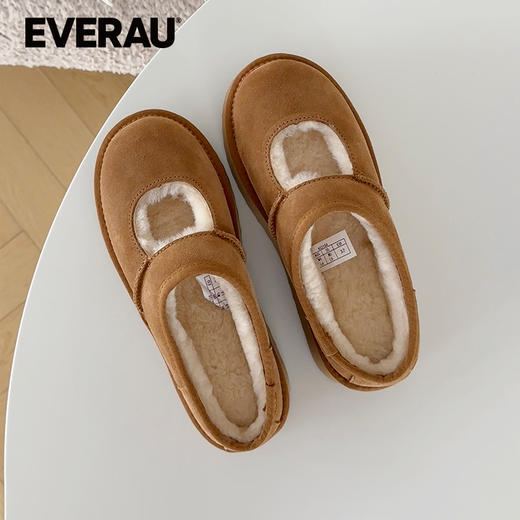 EVERAU冬季新款羊皮毛一体厚底玛丽珍女鞋 EA2074 商品图1