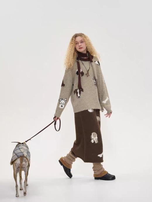 local tag/It24awk39/小狗的派对提花针织半身裙软糯中长裙 商品图4