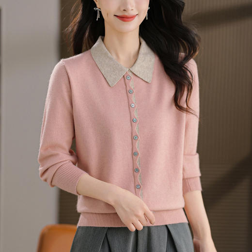 雀说娃娃领减龄上衣洋气轻奢高级感毛衣女短款打底衫显瘦AL1915 商品图0