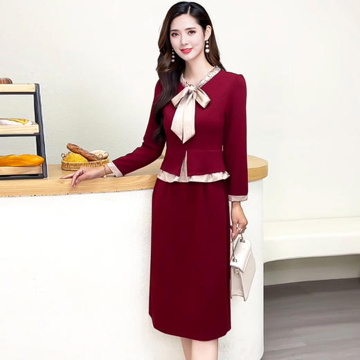 QYMYJ-25B271-Y 2025年秋季新款洋气时尚设计感长袖假两件中长款连衣裙 商品图1