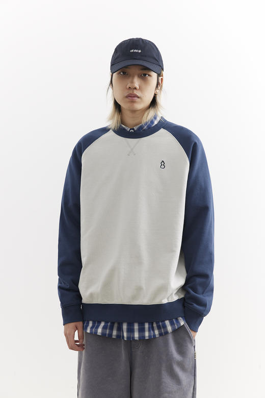 吃茶去chichaqu25经典插肩拼色全棉圆领卫衣宽松休闲运动街头百搭 商品图0