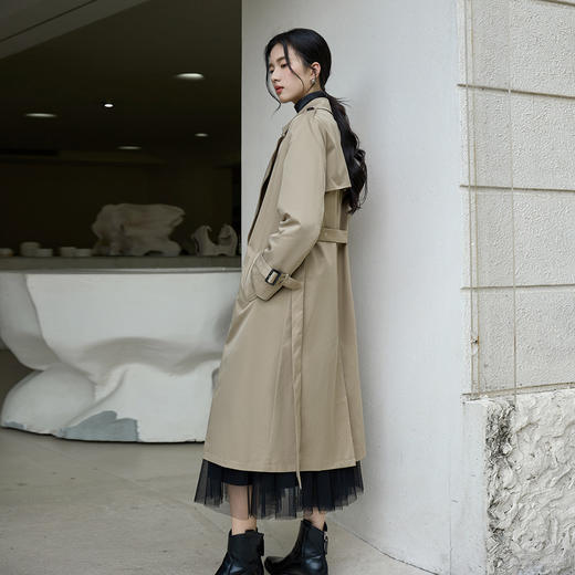 奢姿大码女装2025秋季复古卡其色风衣胖妹妹气质收腰中长款外套9953394340 商品图3