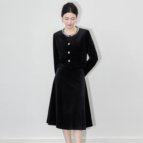 「高货wl」全新升级【铂金会员468/天猫629/差价161】(99047)洛诗琳法式重工钉钻丝绒上衣短外套大摆A字半身裙两件套