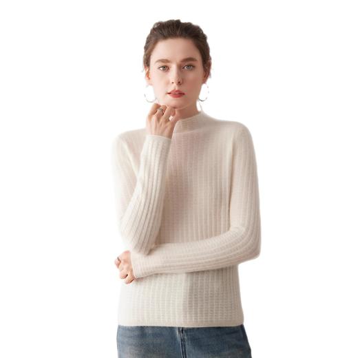 「高货qj」全新升级【铂金会员431/天猫579/差价148】(03033)洛诗琳新款华夫格提花羊绒衫2025秋冬设计感半高领针织毛衫 商品图4